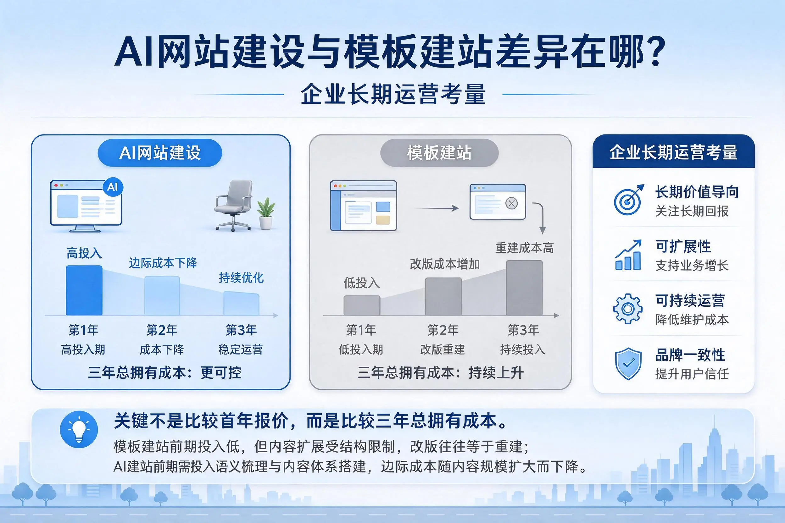 AI网站建设与模板建站差异在哪?天水企业长期运营考量